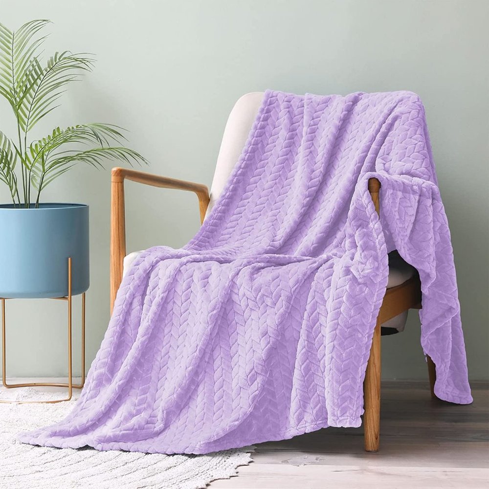 Tan/Beige Neutral Knit Jacquard Weave Pattern Decorative Warm Flannel Blanket - Picture 12 of 16